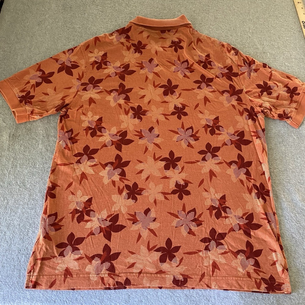Ocean Pacific Menswear Polo Shirt Medium Orange Hawaiian Red Floral Travel - Picture 3 of 14